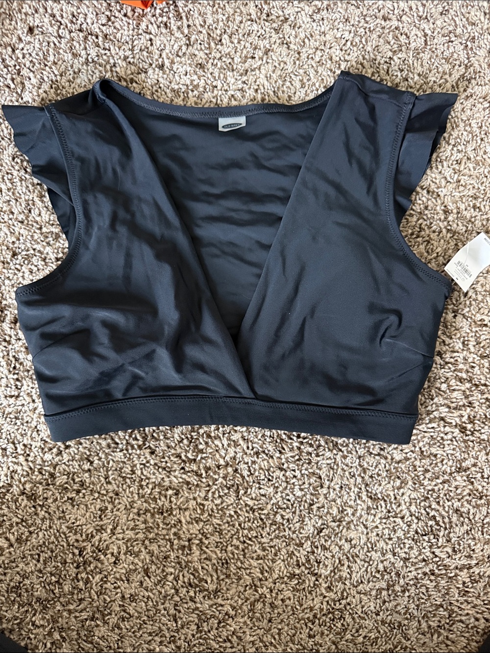 Old Navy Black V-Neck Bikini Top with Flutter Sleeves